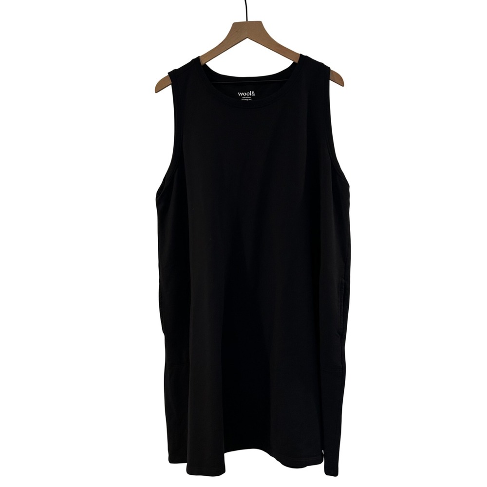 Wool& Merino Wool Shift Dress Womens 2X Black Minimalist Quiet Luxe Relaxed